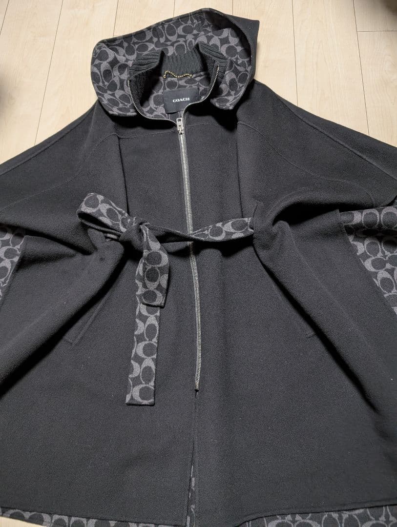 COACH コーチ ケープコート カシミヤ混 黒