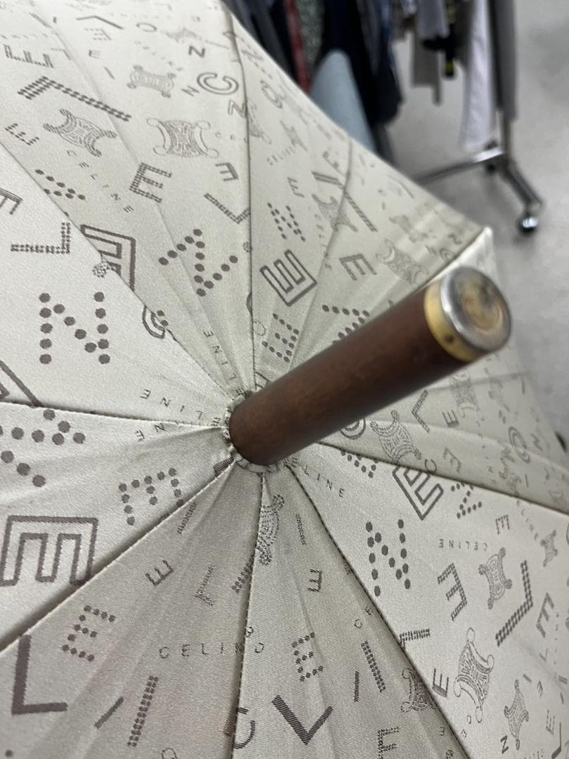 CELINE　セリーヌ　雨傘　長傘　レザーハンド　木製　高級　ロゴ