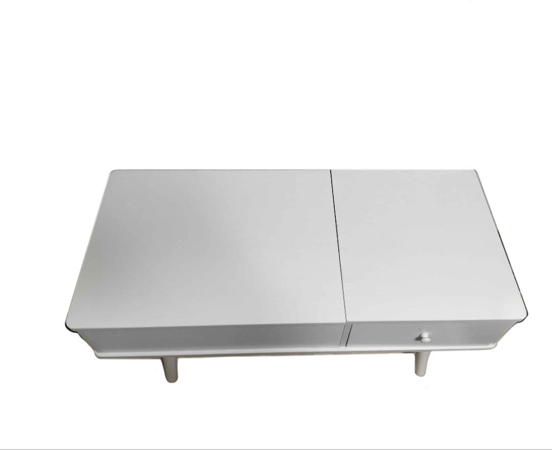 【中古】天板昇降テーブル　天板リフトアップ　作業台 白 ホワイト ローテーブル