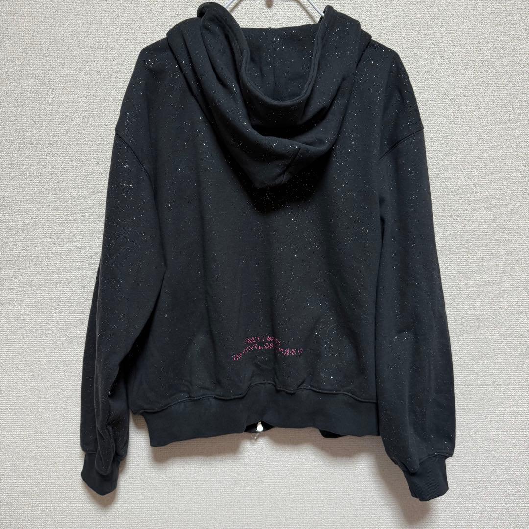9090 Logo Glitter Zip Hoodie Lサイズ 黒×ピンク