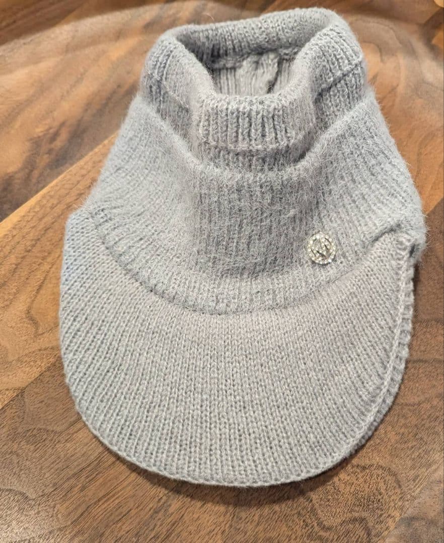 【限定】レディース　サンバイザー　ニット帽　グレー　韓国　シンプル　帽子　耳当て