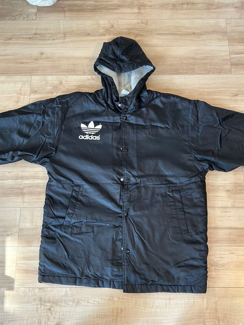 90s デサント製 adidas トレフォイル ベンチコート 日本製　ブラック