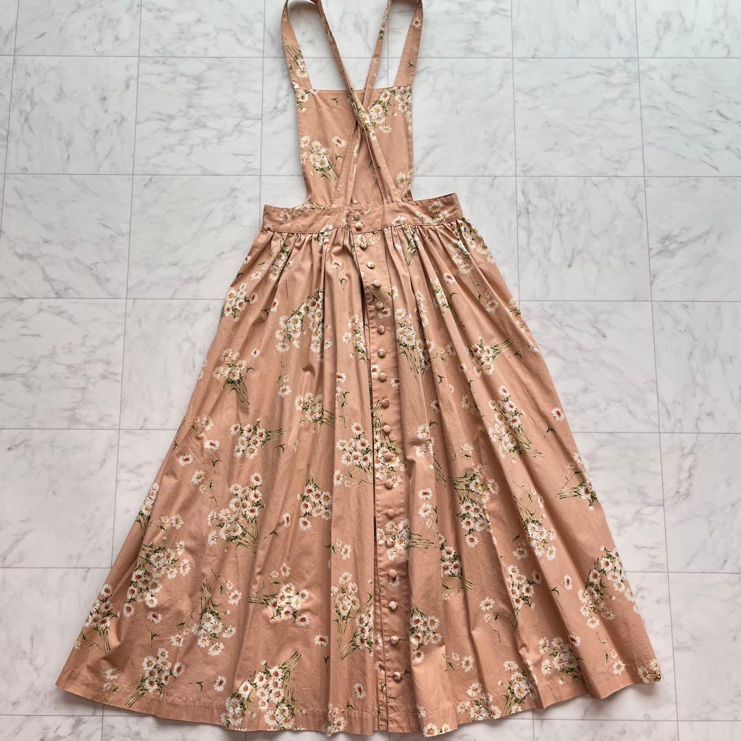 PINK HOUSE エプロンワンピース　デイジー柄　ロングワンピース　ピンク