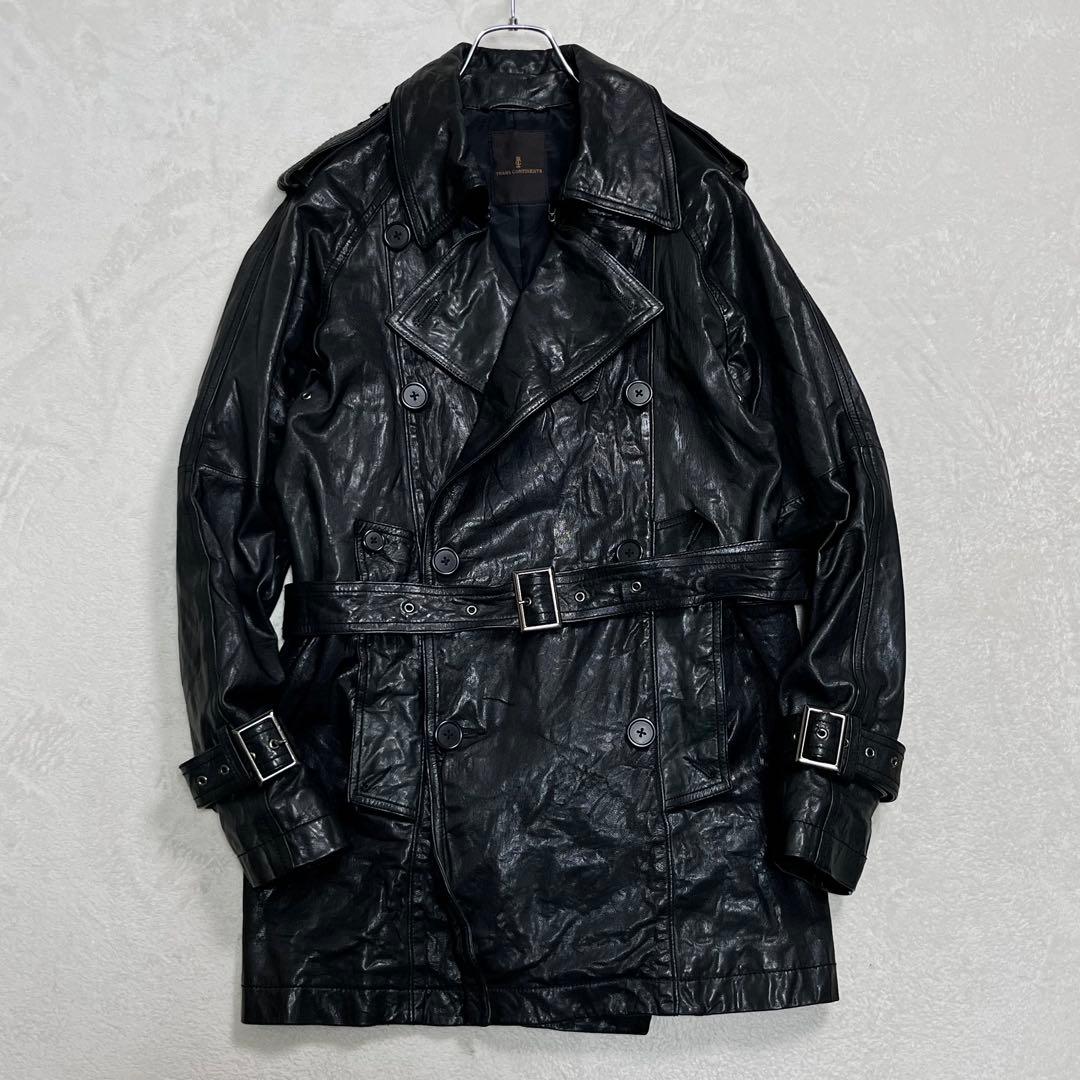 『トランスコンチネンツ』レザートレンチコート 羊革 ベルト エポレット フラップ