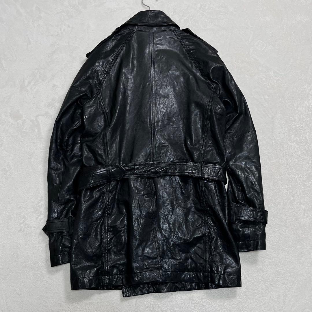 『トランスコンチネンツ』レザートレンチコート 羊革 ベルト エポレット フラップ