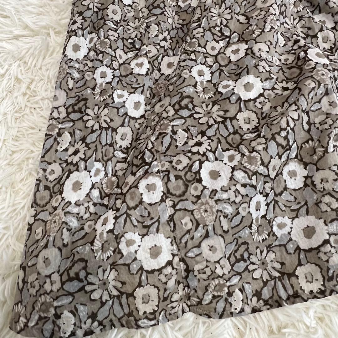 美品 yuni ユニ フラワープリントシャツワンピース 花柄 総柄 ロング F