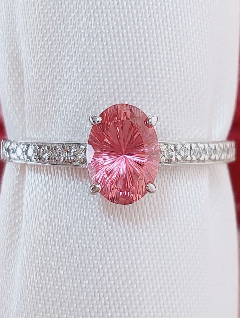 新作 未使用品 pt900 天然ピンクトルマリン ダイヤモンド リング
