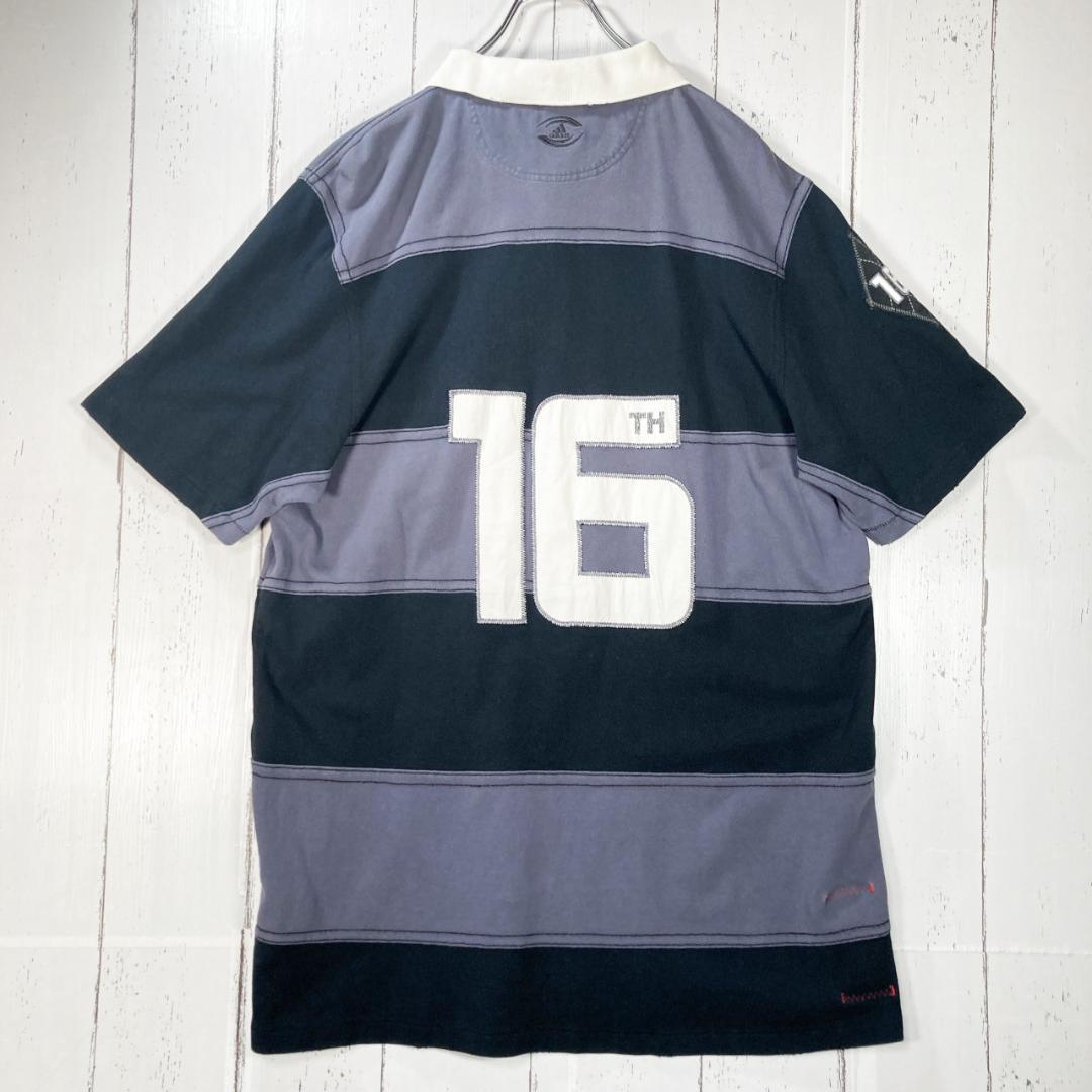 オールブラックス adidas 半袖 ラガーシャツ ボーダー柄 古着 XL