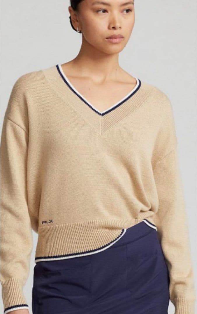 【RLXGOLF】現行QR付き 長袖Vネック チルデンニットセーターS ベージュ