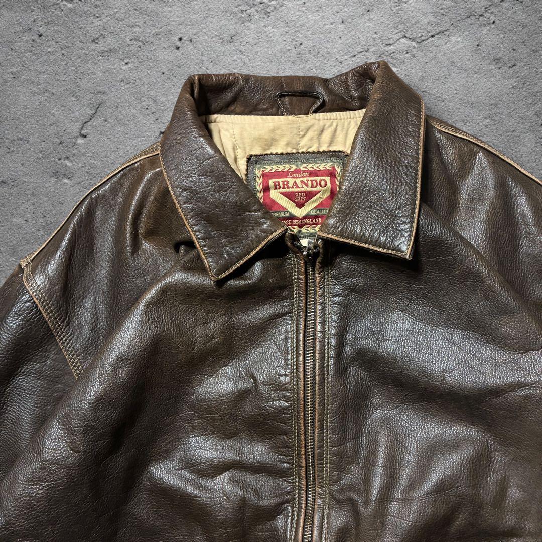 雰囲気◎レザードリズラーブラウンXLジップアップ短丈エイジングシングルライダース