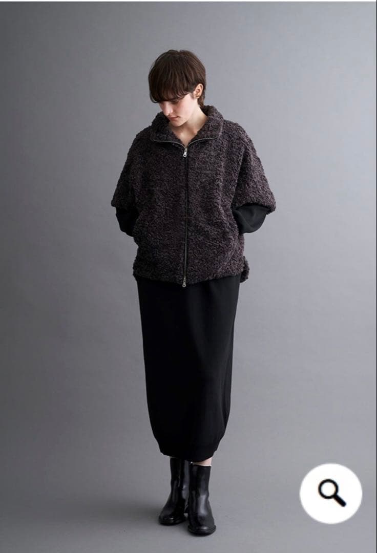 three dots プードルボア ポンチョ　ink black