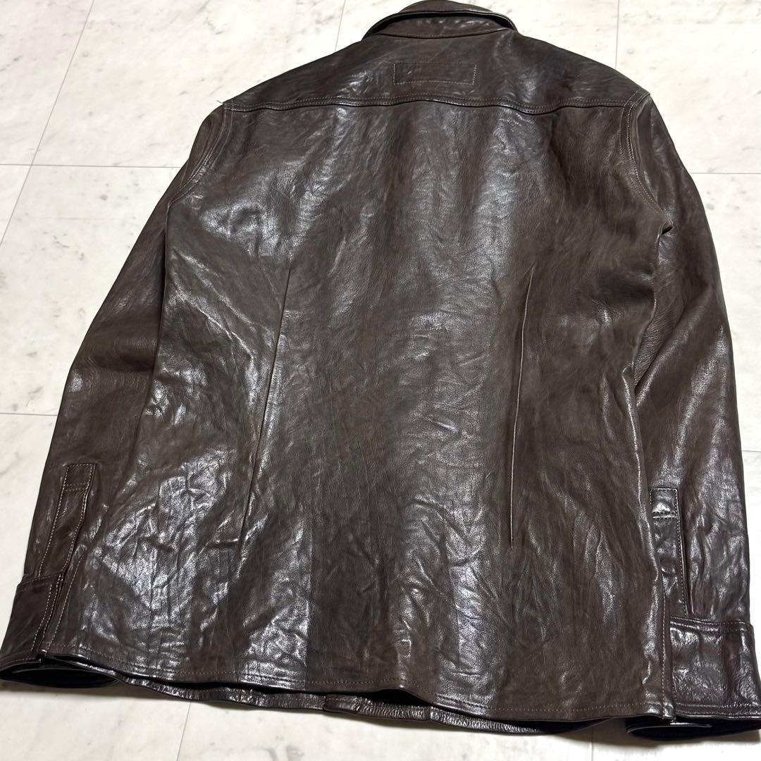 美品 イサムカタヤマバックラッシュ カウレザーシャツ 牛革 ダークブラウン 2