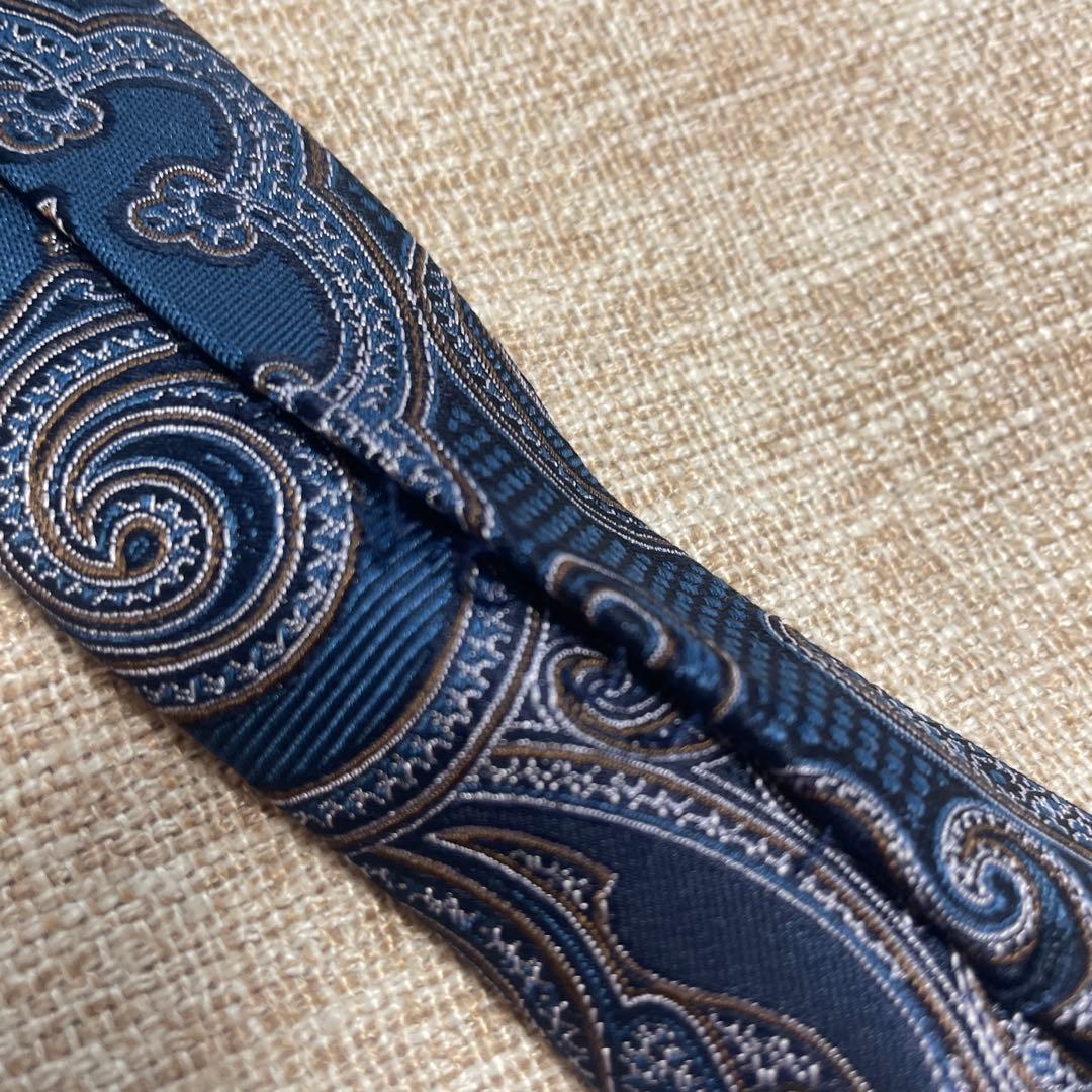 美品 ポールスミス ペイズリー 総柄 ネイビー 高級シルクネクタイ