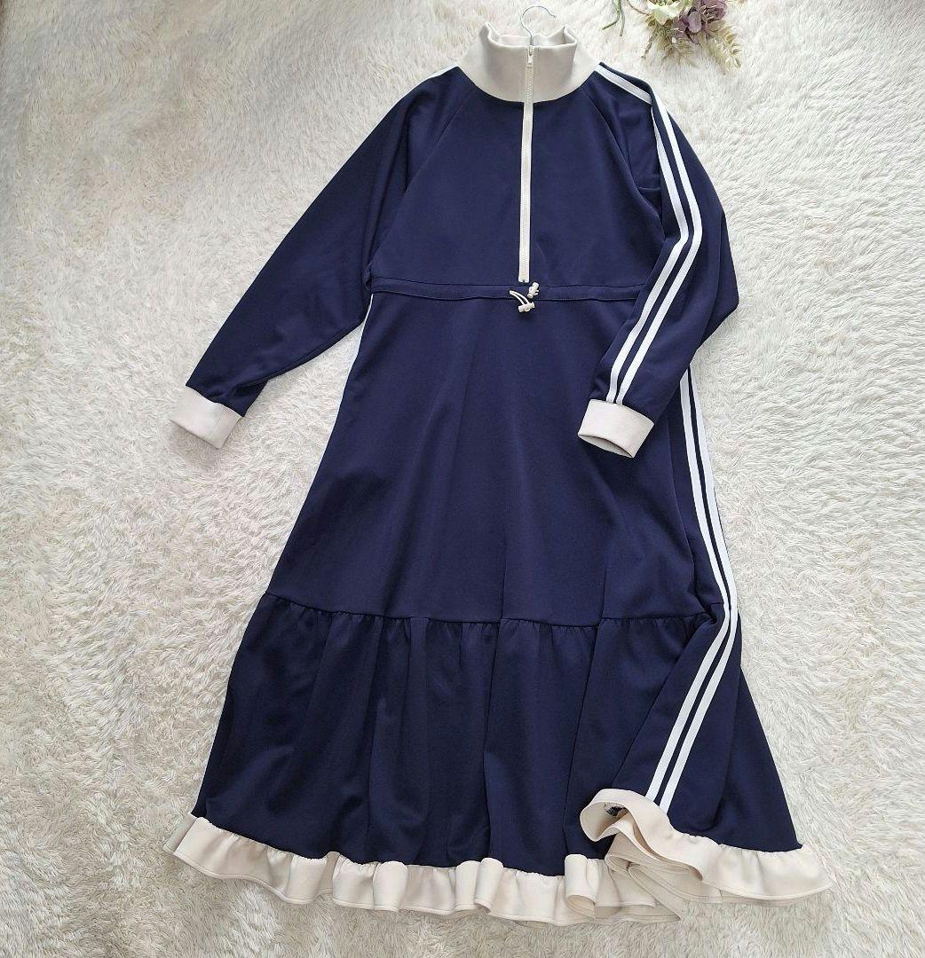 PUNYUS プニュズ　フリルジャージワンピース　ネイビー　サイズ1