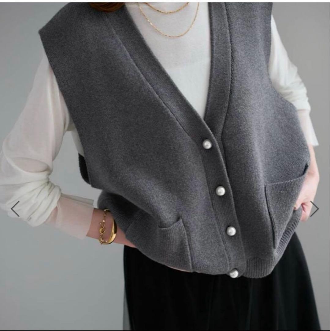 完売　SLOBE IENA パールニットベスト グレー