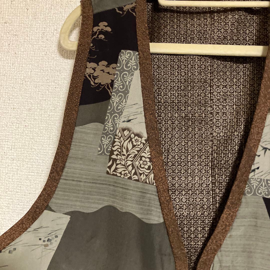 ハンドメイド大島ベストリバーシブル刺し子L〜M寸