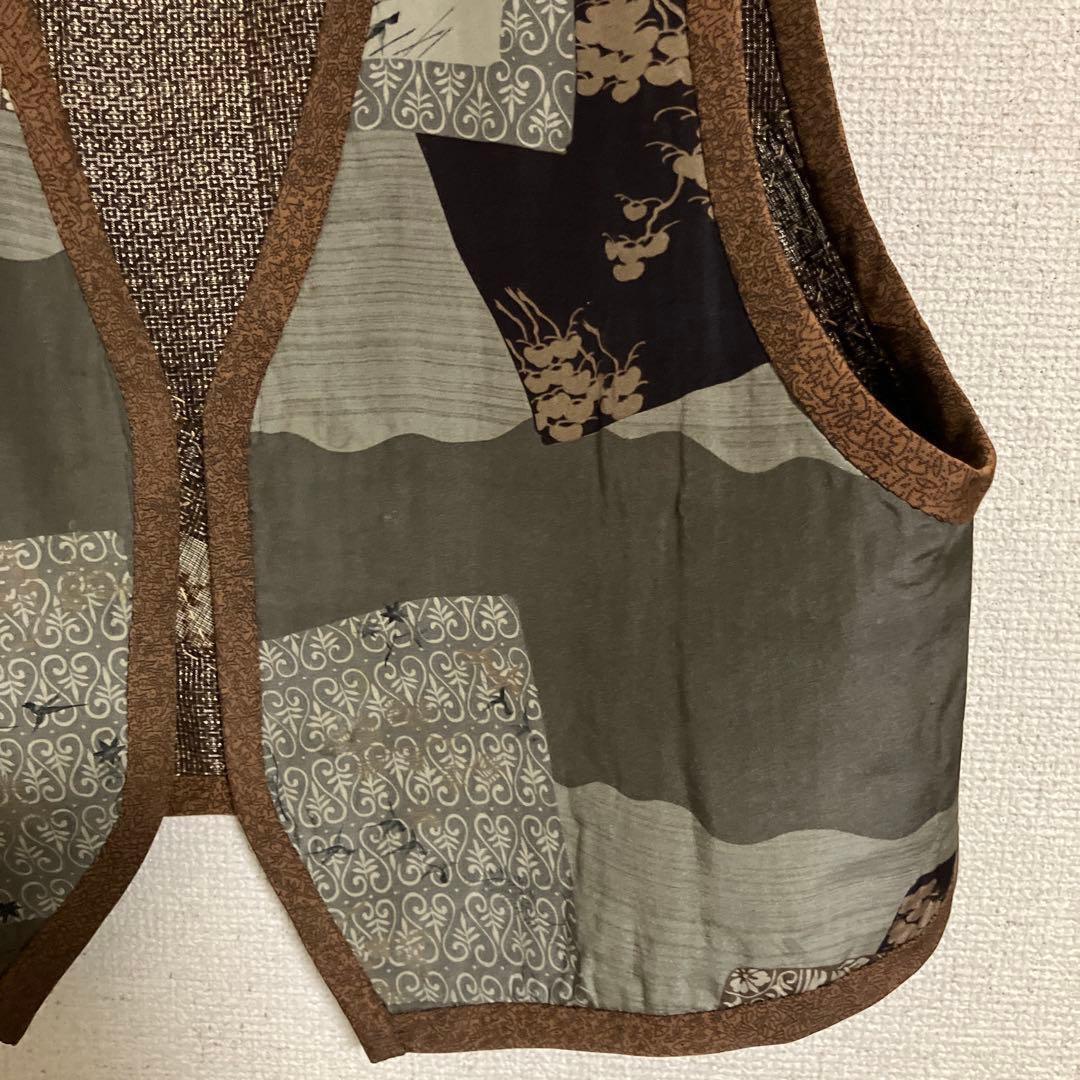 ハンドメイド大島ベストリバーシブル刺し子L〜M寸