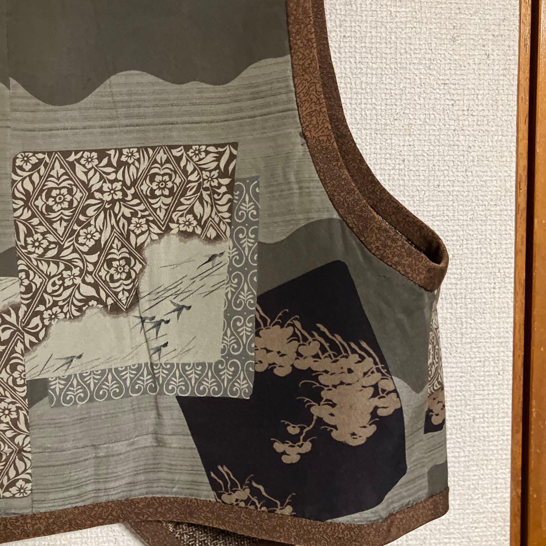 ハンドメイド大島ベストリバーシブル刺し子L〜M寸