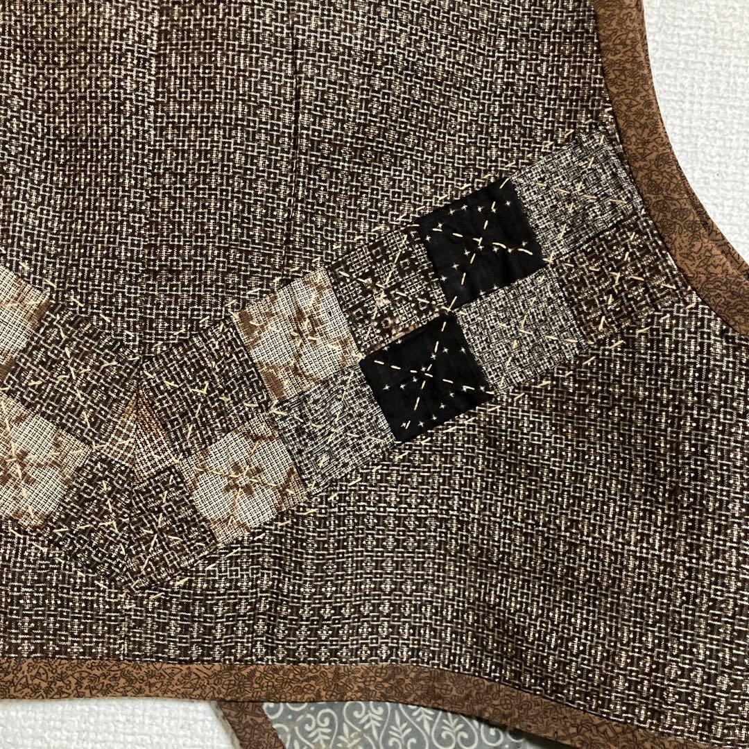 ハンドメイド大島ベストリバーシブル刺し子L〜M寸