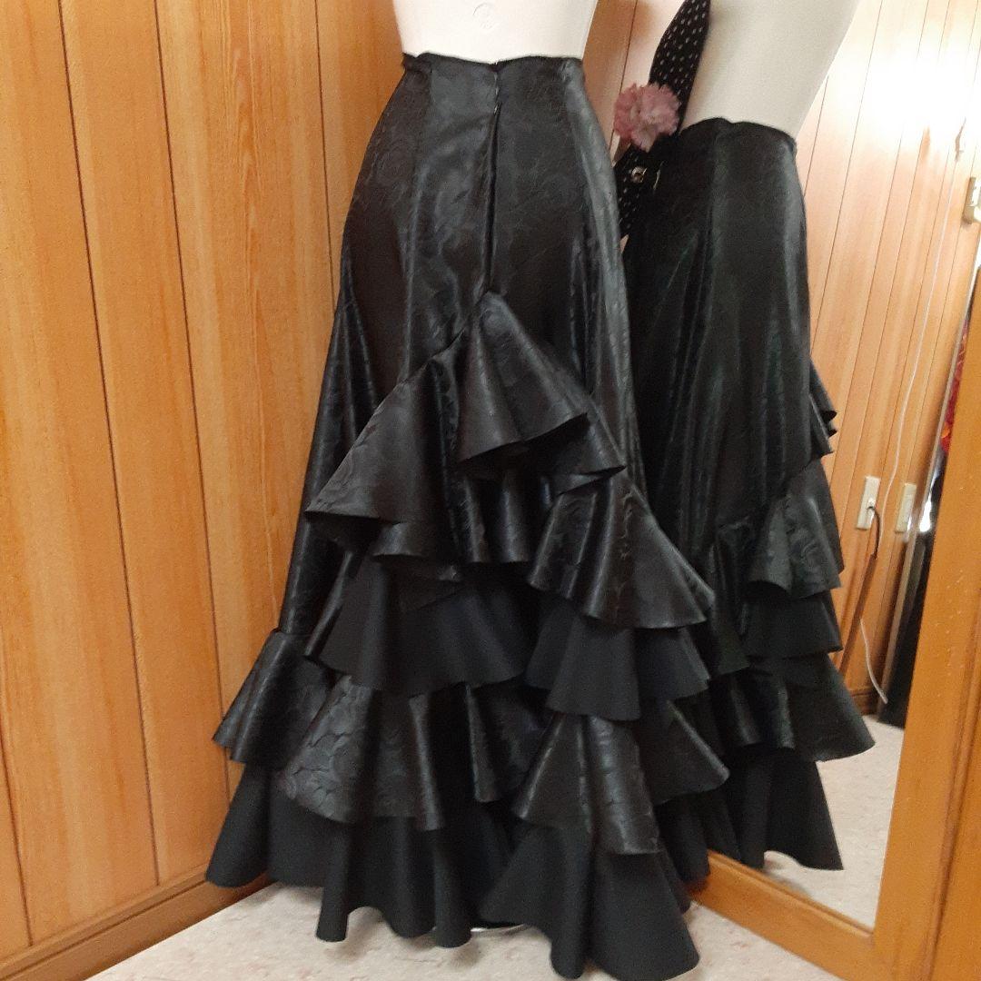 フラメンコ衣装　☆ブラックファルダ　豪華フリル♡