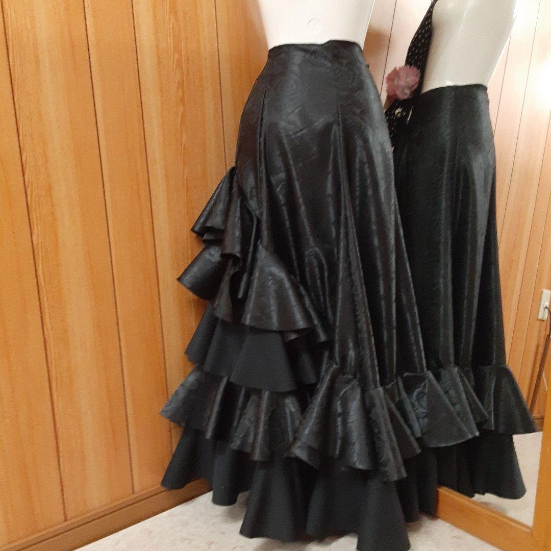 フラメンコ衣装　☆ブラックファルダ　豪華フリル♡