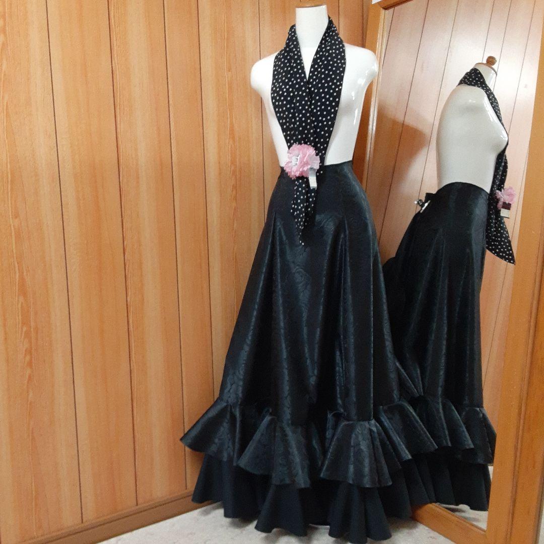 フラメンコ衣装　☆ブラックファルダ　豪華フリル♡