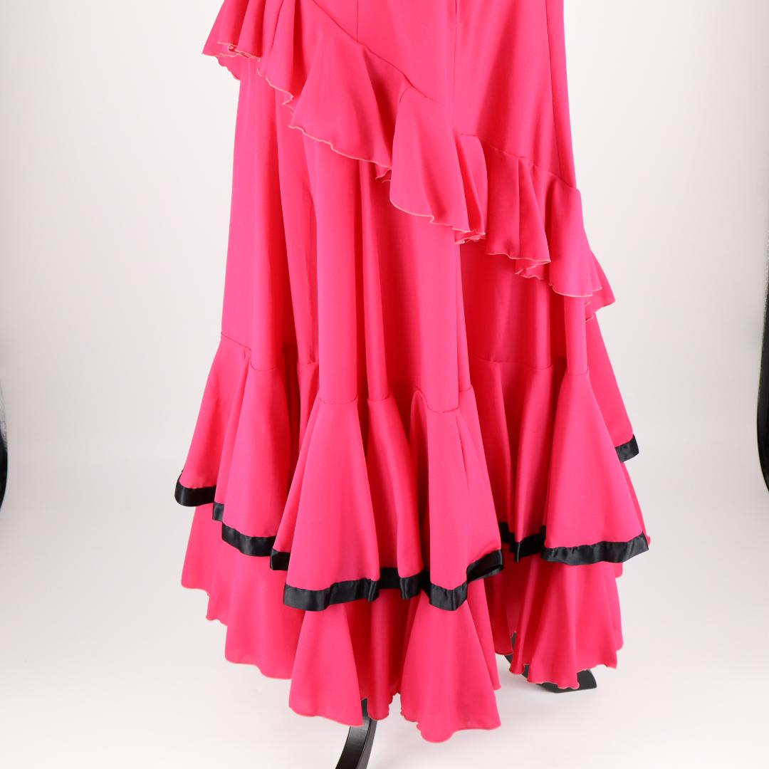 【美品 フラメンコ衣装】鮮やかピンク×花刺繍 アトリエ貴美恵 ブラウス ファルダ