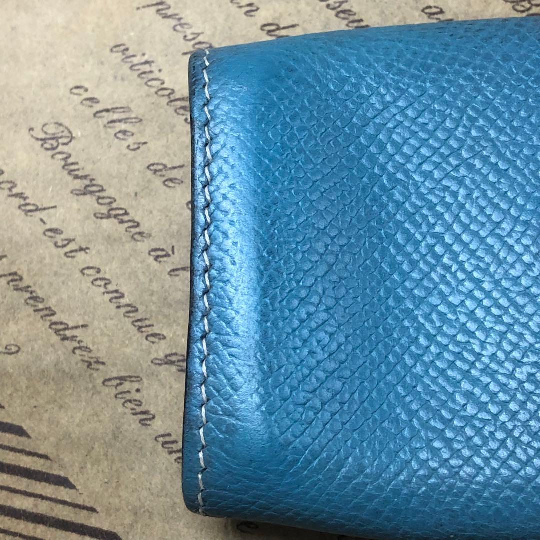 エルメス ベアン Hロゴ キーケース 4連 ブルー 刻印□L FM30