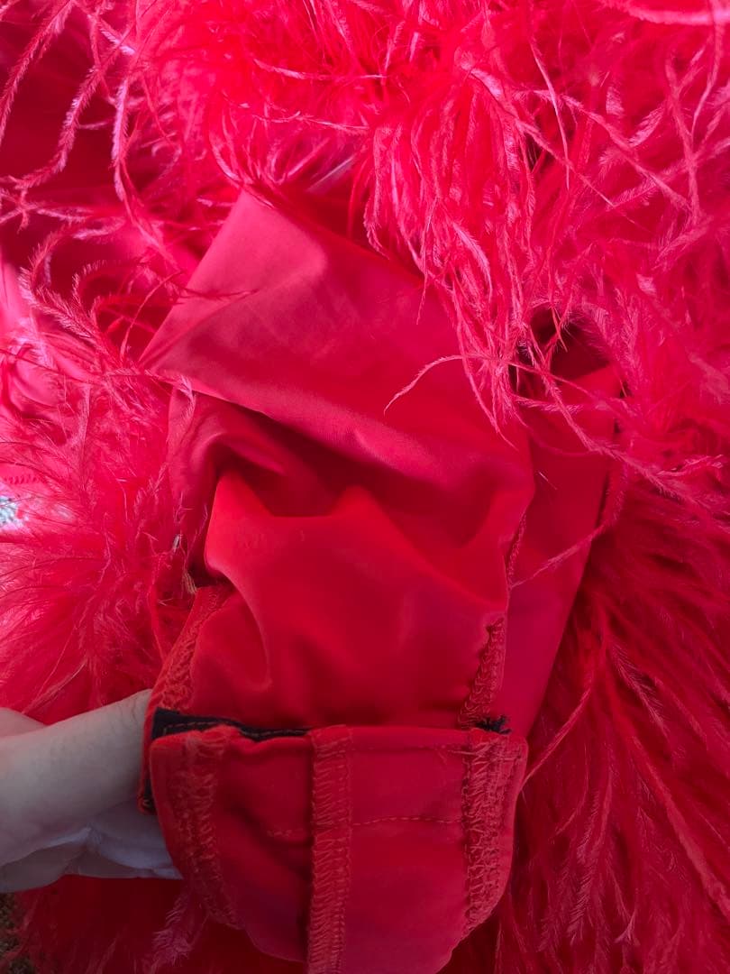 ラテンダンス　ドレス　衣装 社交ダンス 赤フリンジ羽毛ドレス　ラテンドレス