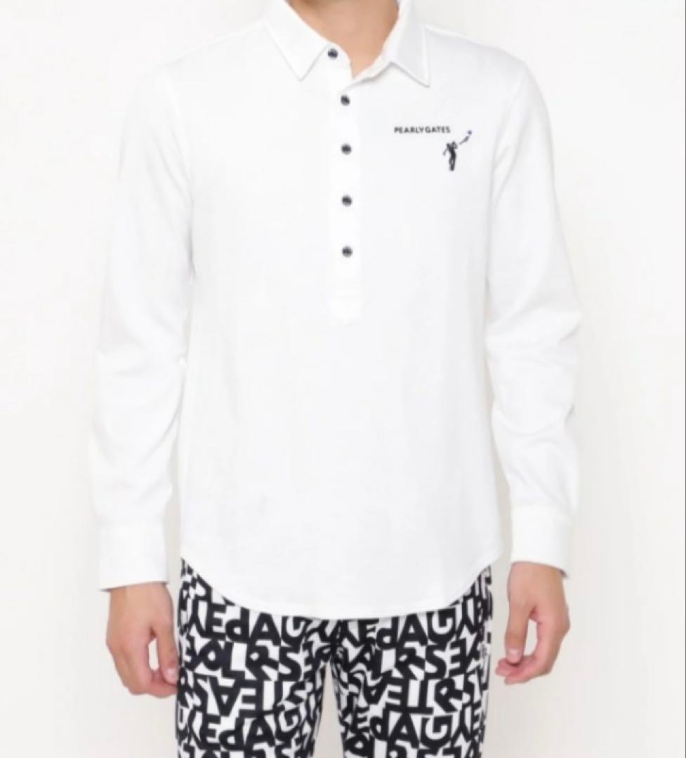 新品 パーリーゲイツ ゴルフ柄ジャガード 長袖ポロシャツ(5)サイズL/白