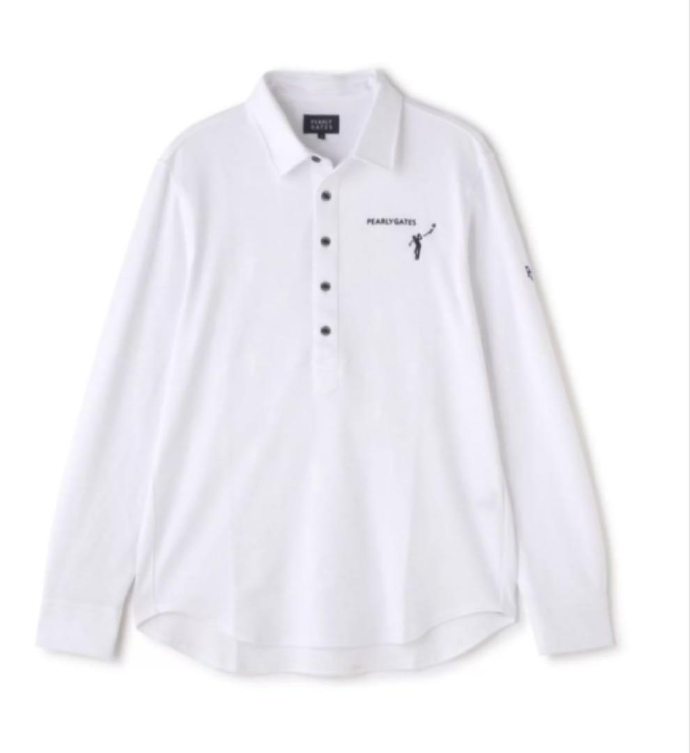 新品 パーリーゲイツ ゴルフ柄ジャガード 長袖ポロシャツ(5)サイズL/白