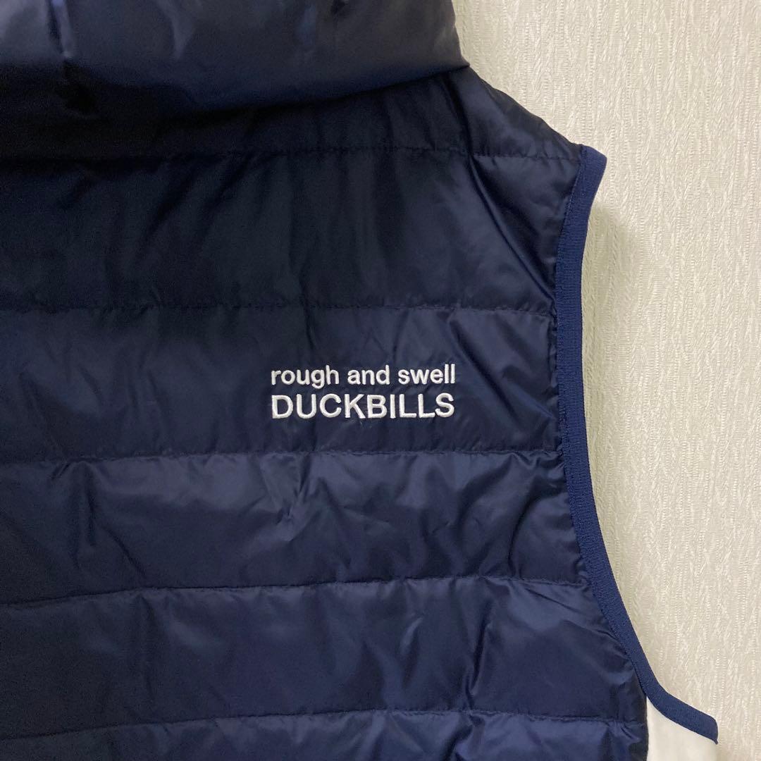 【美品】ラフアンドスウェル ダウンベスト フーディ ロゴ ネイビー XL