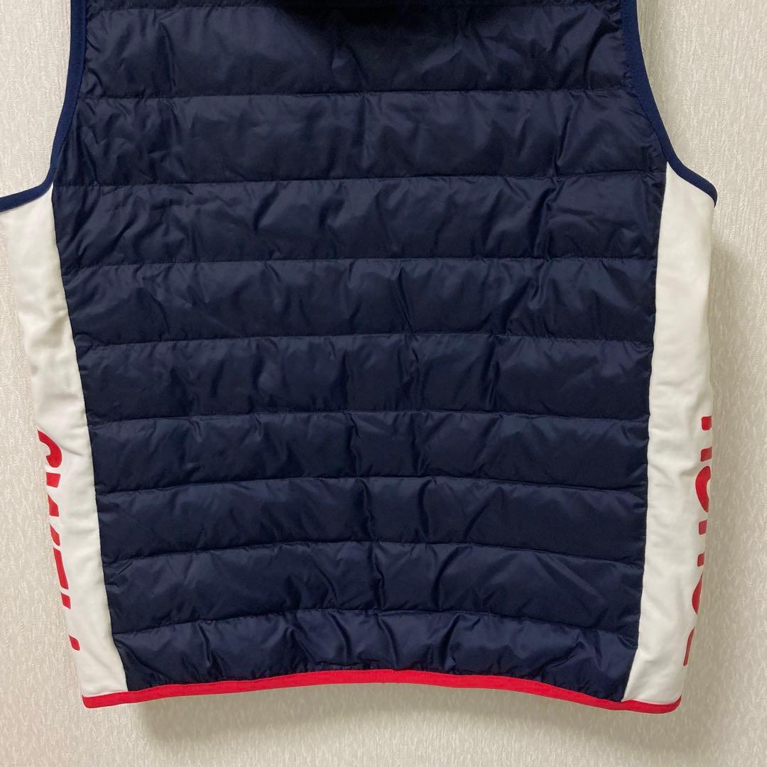 【美品】ラフアンドスウェル ダウンベスト フーディ ロゴ ネイビー XL