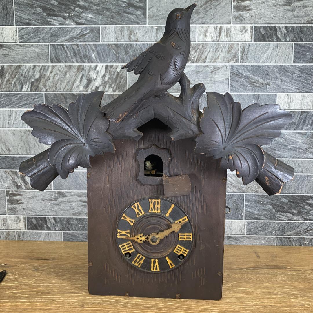アンティーク時計　希少品　巻穴2カ所　ゼンマイ式　鳩時計　木製　ハト時計