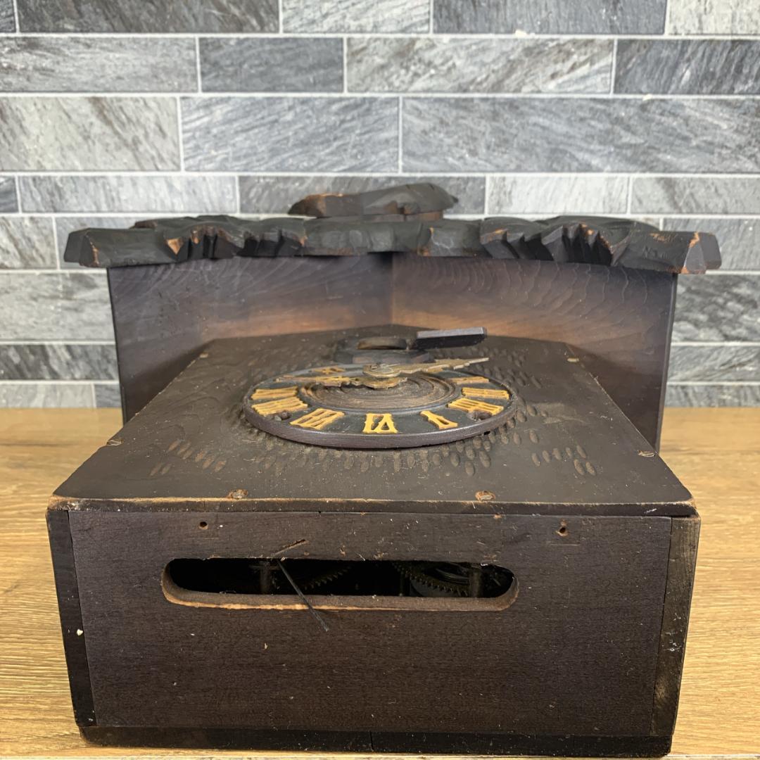 アンティーク時計　希少品　巻穴2カ所　ゼンマイ式　鳩時計　木製　ハト時計