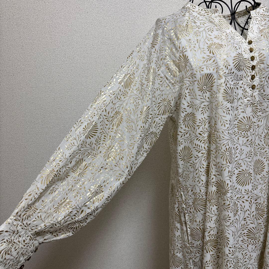 ヌキテパ　ゴールドフラワー ロングワンピース 浜島直子さんコラボ M コットン