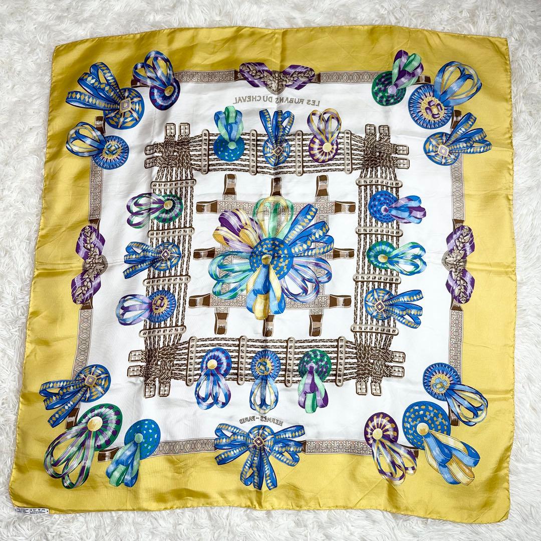 HERMES エルメス スカーフ シルク カレ90 大判 馬のリボン飾り マルチ