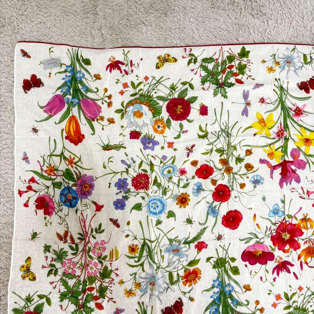 グッチ GUCCI 大判スカーフ 花柄 フローラ シルク混 ストール ショール