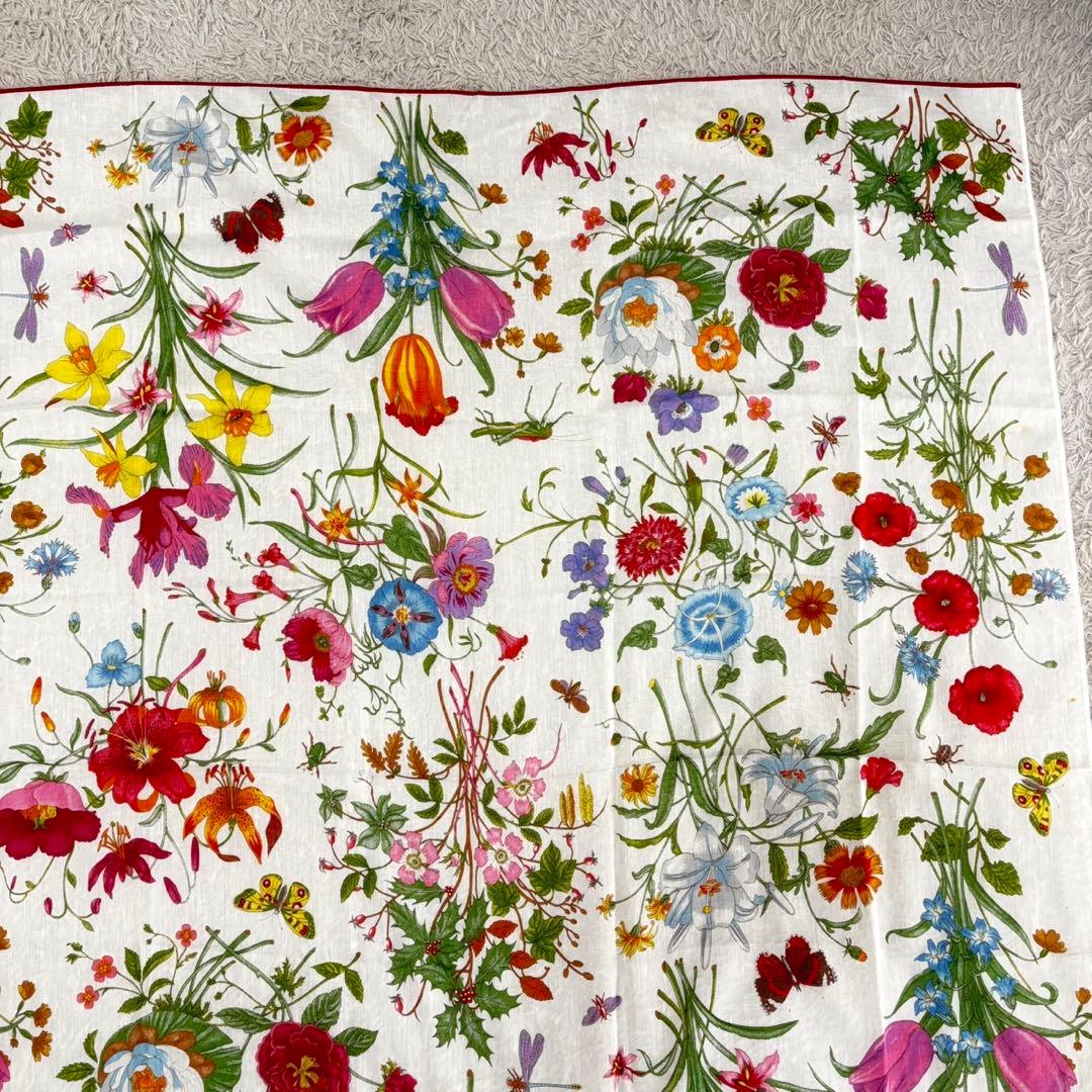 グッチ GUCCI 大判スカーフ 花柄 フローラ シルク混 ストール ショール