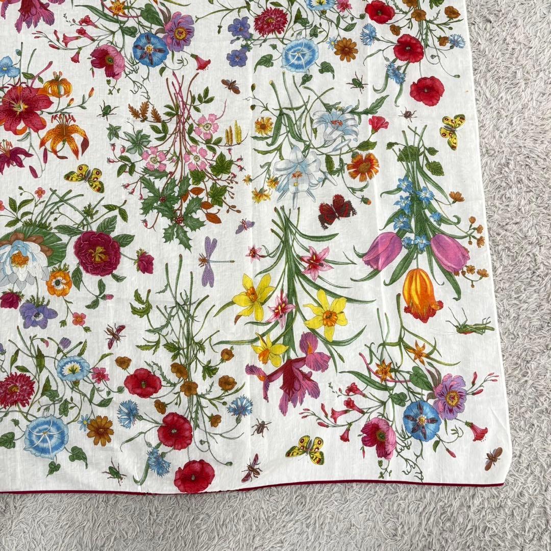 グッチ GUCCI 大判スカーフ 花柄 フローラ シルク混 ストール ショール