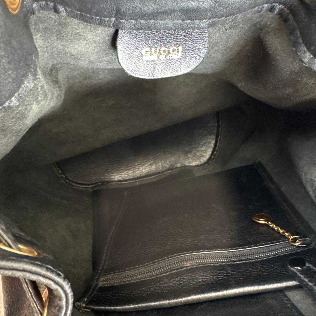 GUCCI ブラックレザーバッグ バンブーハンドル ポーチ付き