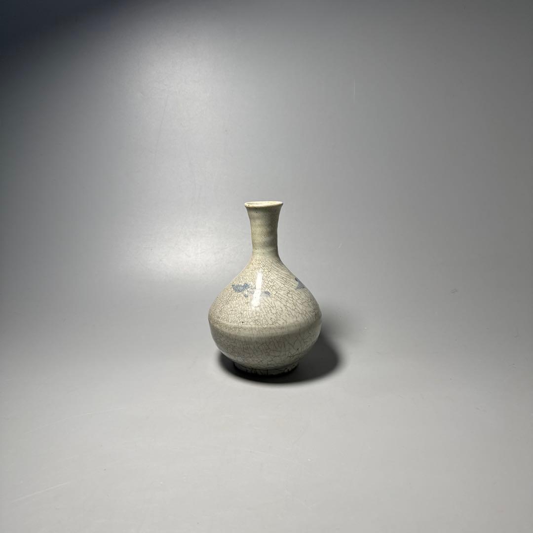 李朝　初期手　染付徳利　花入　貫入　朝鮮美術　古美術