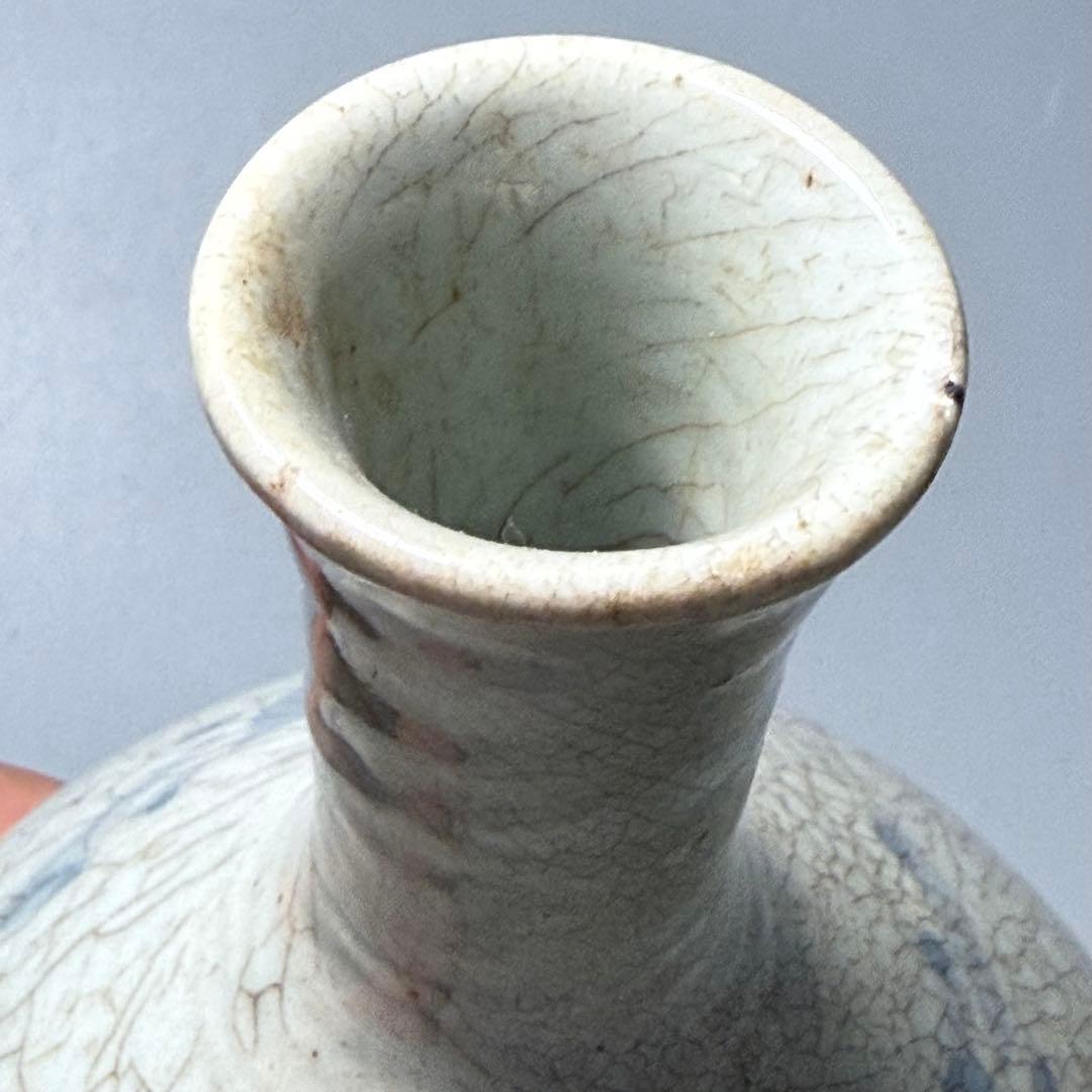 李朝　初期手　染付徳利　花入　貫入　朝鮮美術　古美術