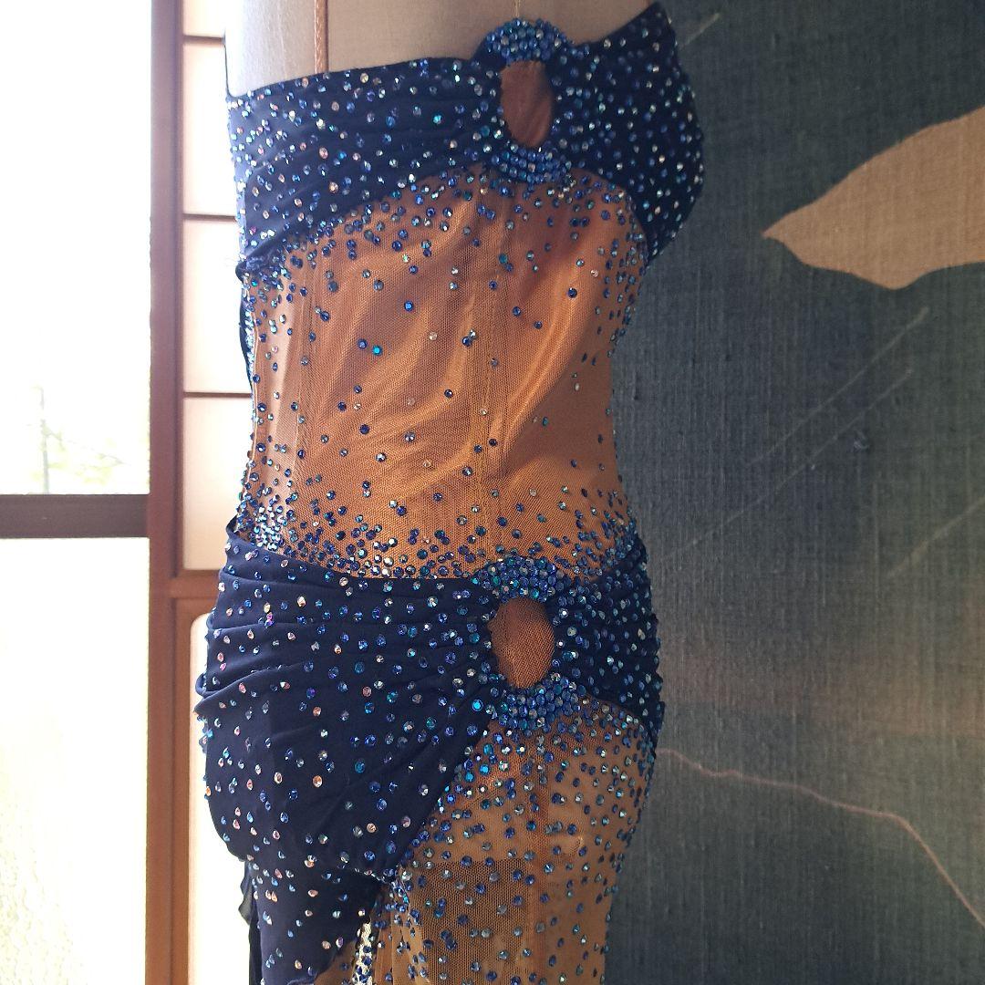 社交ダンスラテン ドレス ネイビー ベージュ