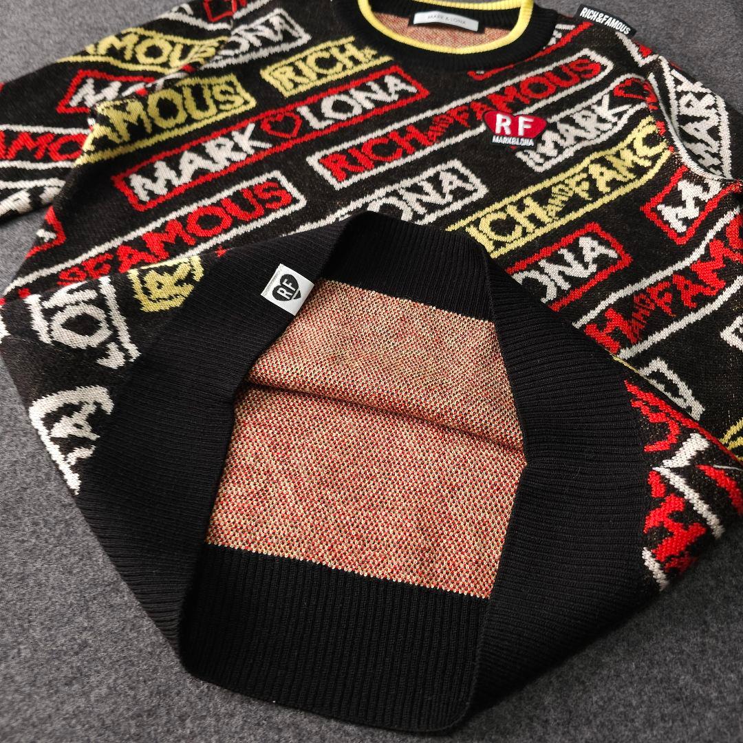 美品 2着セット マークアンドロナ 春 ジップブルゾン×セーター 総柄 36 S