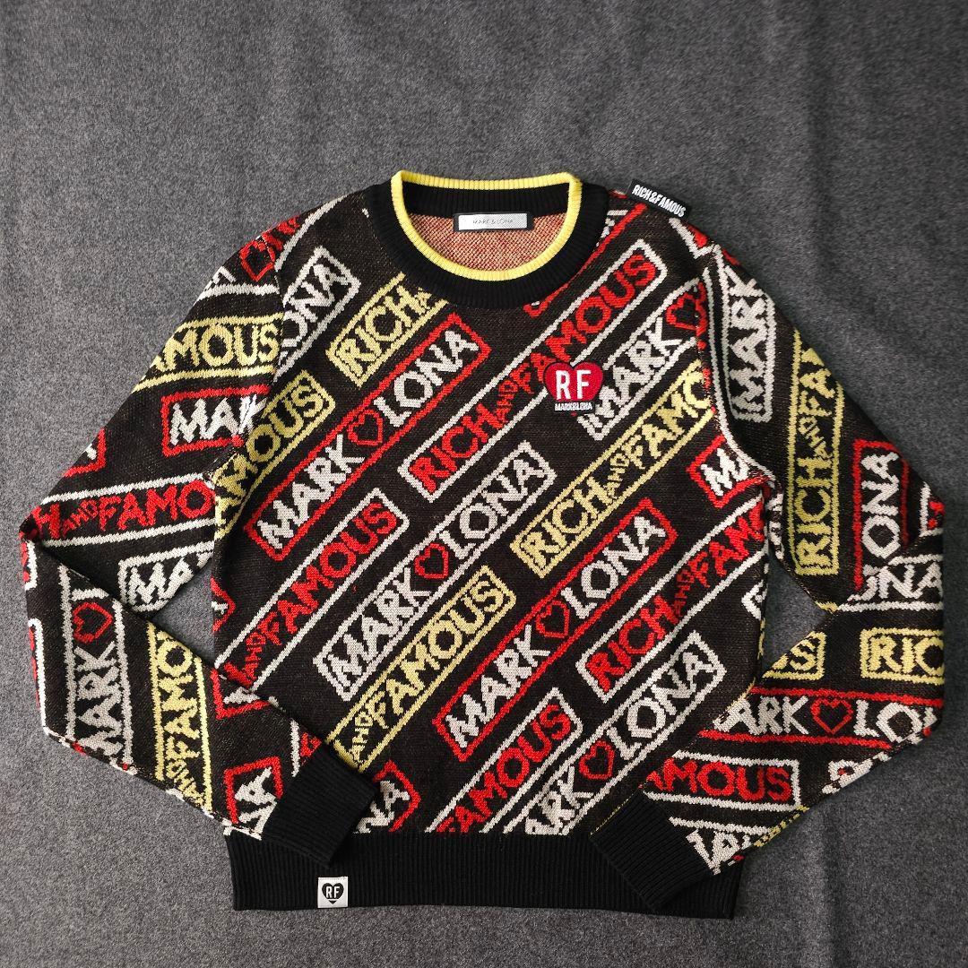 美品 2着セット マークアンドロナ 春 ジップブルゾン×セーター 総柄 36 S