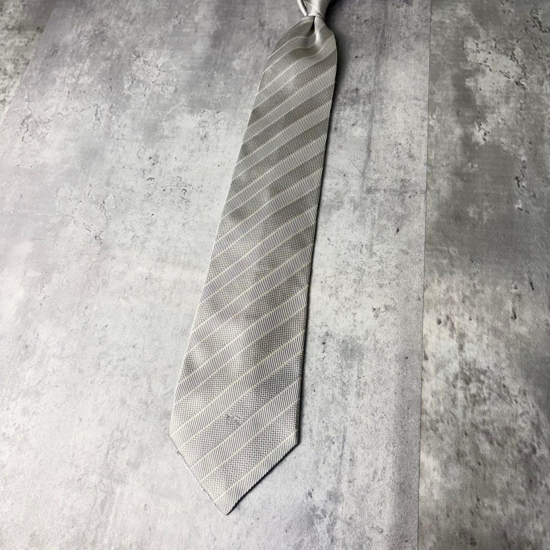 美品 Burberry ジャガード ホースロゴ ストライプ ネクタイ シルバー