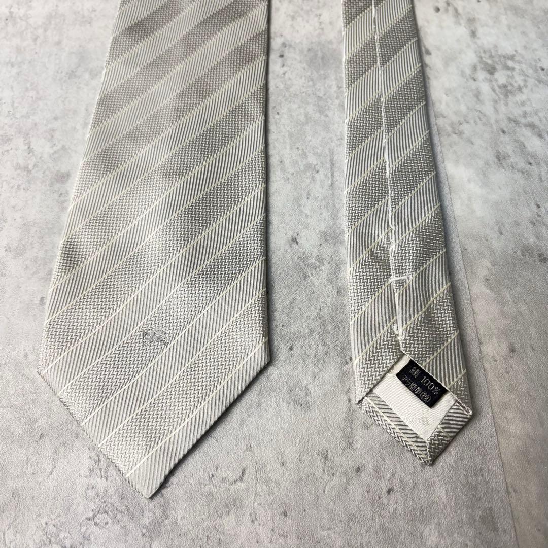 美品 Burberry ジャガード ホースロゴ ストライプ ネクタイ シルバー
