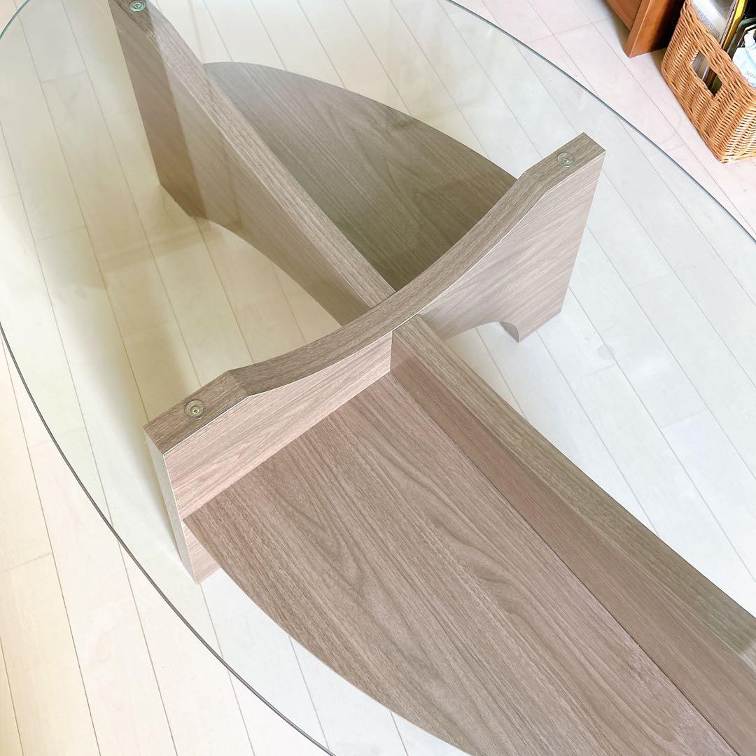 楕円ガラス ローテーブル センターテーブル ブラウン 引取歓迎