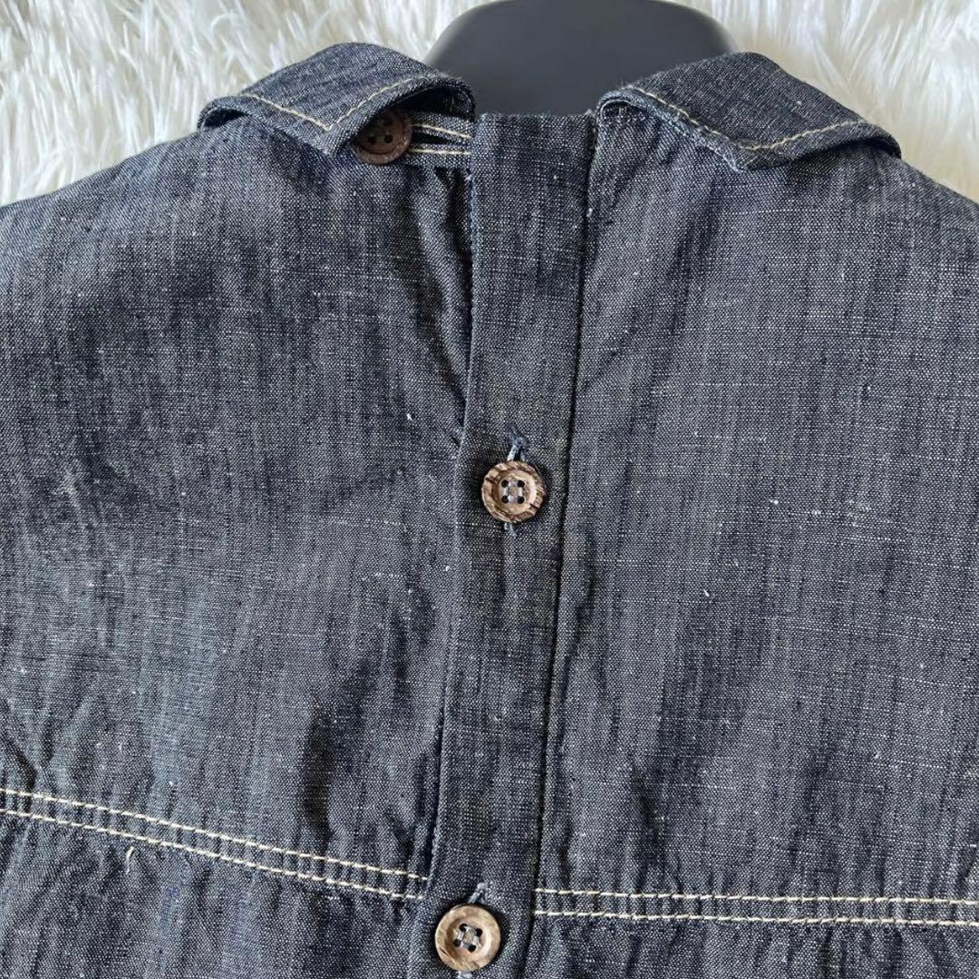 45R 綿麻ダンガリーのドレス ワンピース マキシ丈 リネンブレンド 濃